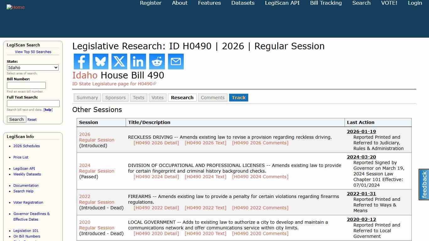 Legislative Research: ID H0490 2026 Regular Session LegiScan